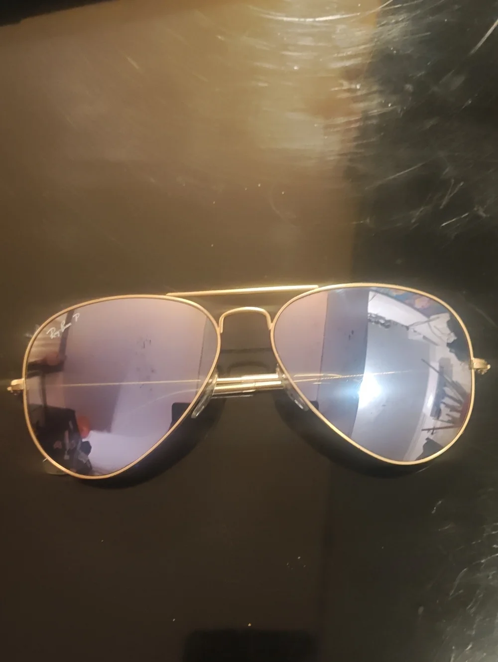 Ray-Ban Aviator Sunglasses - Gold Frame with Purple-Blue Mirrored Lenses